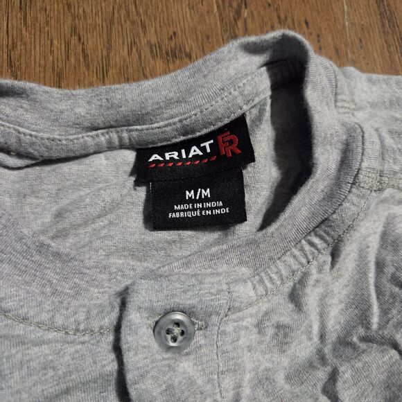 Ariat FR Henley Long Sleeve Shirt Medium Mens Gray Flame Resistant Work Utility - Picture 3 of 11